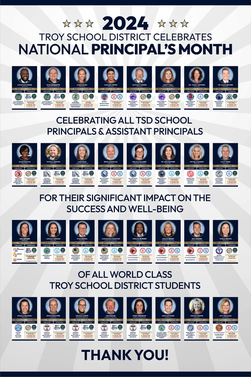 We love celebrating all of our AMAZING principals and assistant principals. Join us in celebrating them all month long! #OneTroy