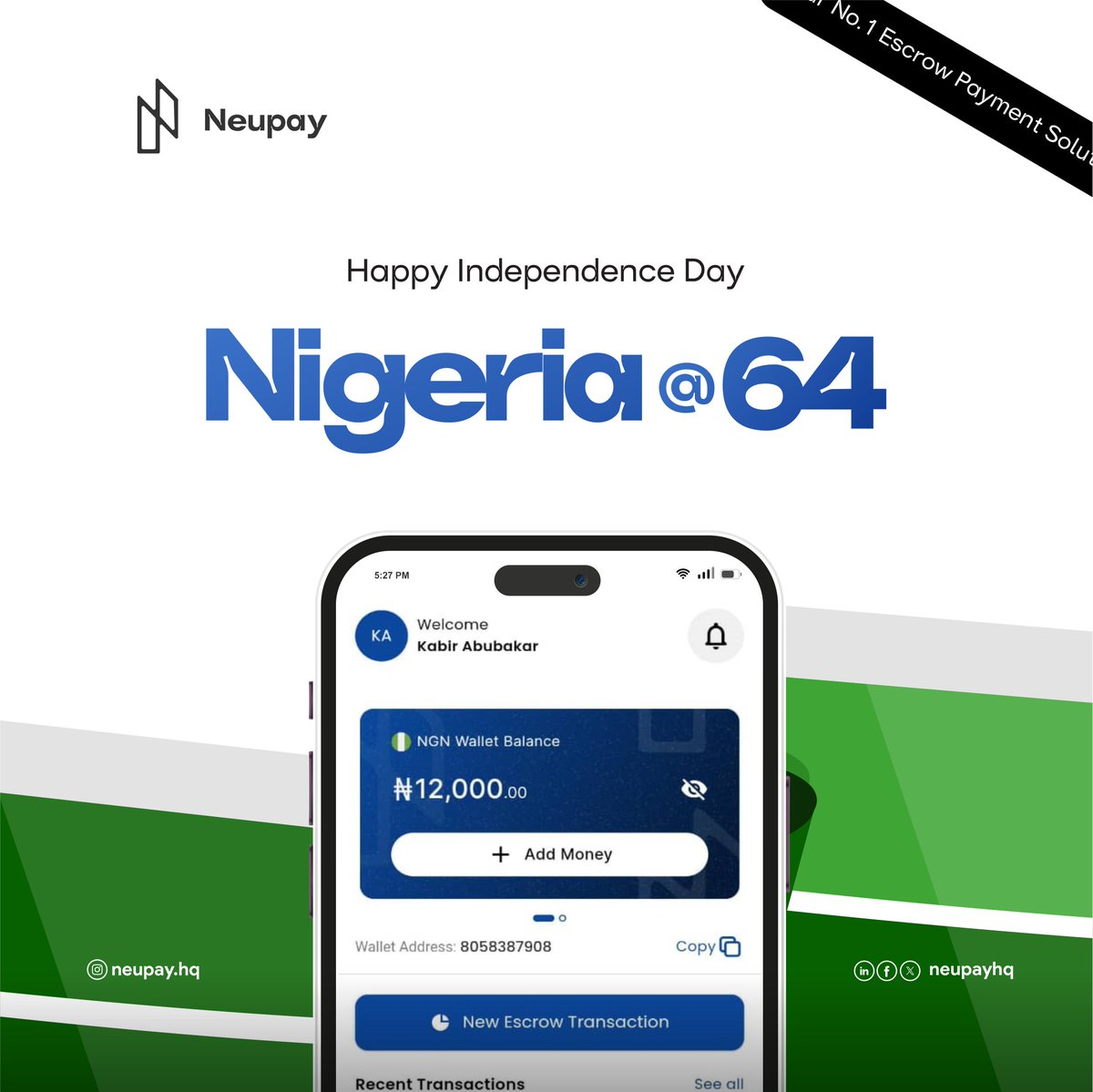 neupayHQ's tweet photo. We join over 200 million Nigerians in celebrating Nigeria's 64th Independence Anniversary.
#neupay #October1 #NigeriaIndependenceDay https://t.co/u1f5gIjgUA