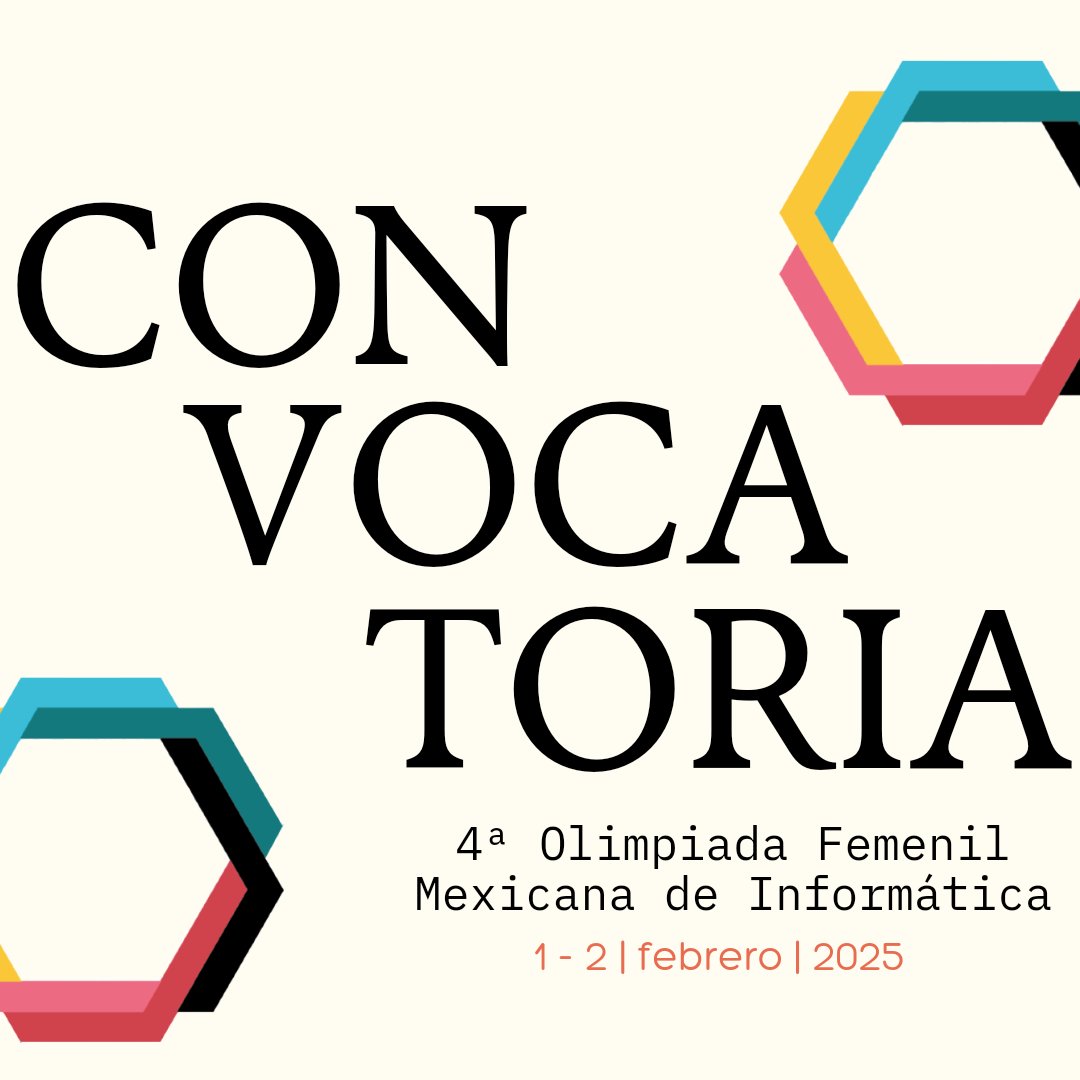 ofmi_omegaup's tweet image. ¡Participa en la 4ª edición de la Olimpiada Femenil de Mexicana de Informática! 🚀👩💻
📅 Fecha límite de registro: 18 de octubre de 2024
¡Inscríbete ahora! Para más detalles y para acceder a la convocatoria completa, visita ofmi.omegaup.com
#WomenInTech #WomenInCoding