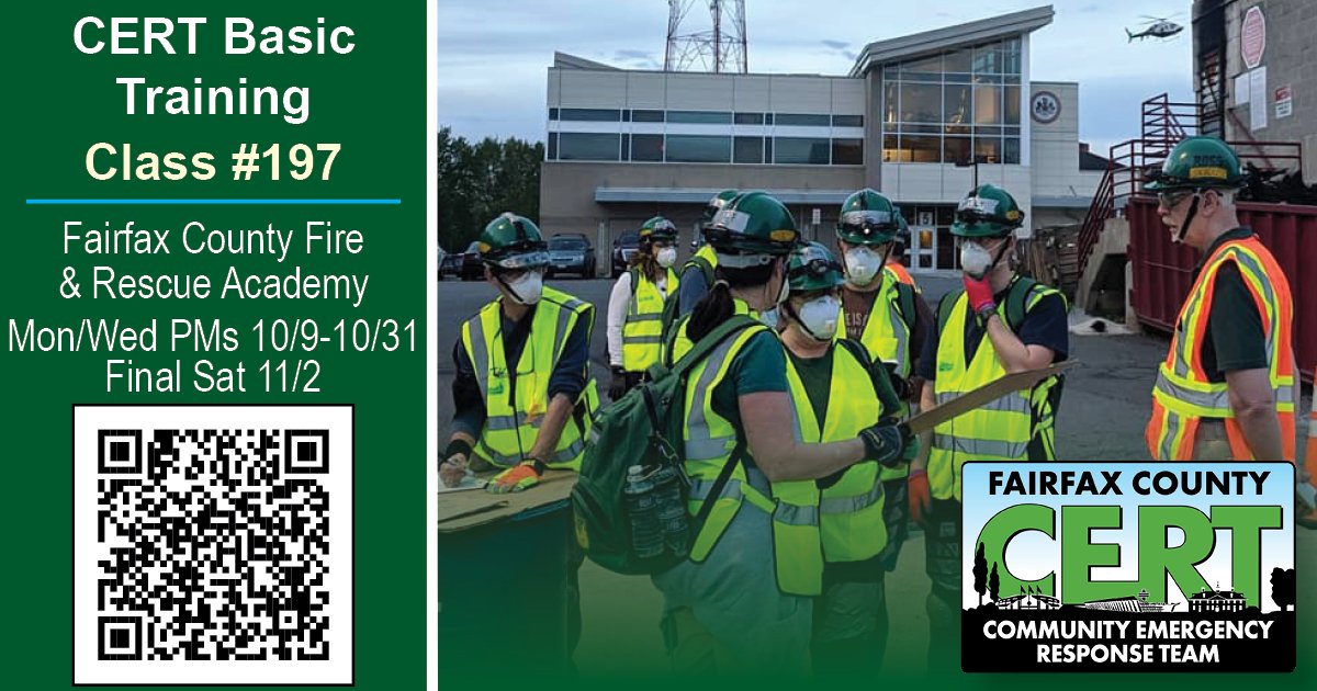 FairfaxCoCERT's tweet image. ALMOST FULL!  
CERT Basic Class 197 STARTS NEXT WEDNESDAY!
Sign up now before space runs out!

Learn More: volunteer.fairfaxcounty.gov/.../opp_detail…

Can't make this one? Check back here for future CERT Basic Classes.