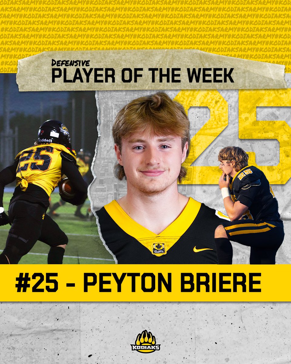Prince George Kodiaks (@pgkodiaks) on Twitter photo Congratulations to DB Peyton Briere for being named <a href="/BCFC_Media/">BCFootballConference</a> Defensive Player of the Week for Week 11.
In the Kodiaks 23-21 victory over Kamloops, the former <a href="/DPSSCondors/">DPSS Condors</a> and product of Prince George snagged three interceptions to help secure the win. Congratulations to DB Peyton Briere for being named <a href="/BCFC_Media/">BCFootballConference</a> Defensive Player of the Week for Week 11.
In the Kodiaks 23-21 victory over Kamloops, the former <a href="/DPSSCondors/">DPSS Condors</a> and product of Prince George snagged three interceptions to help secure the win.