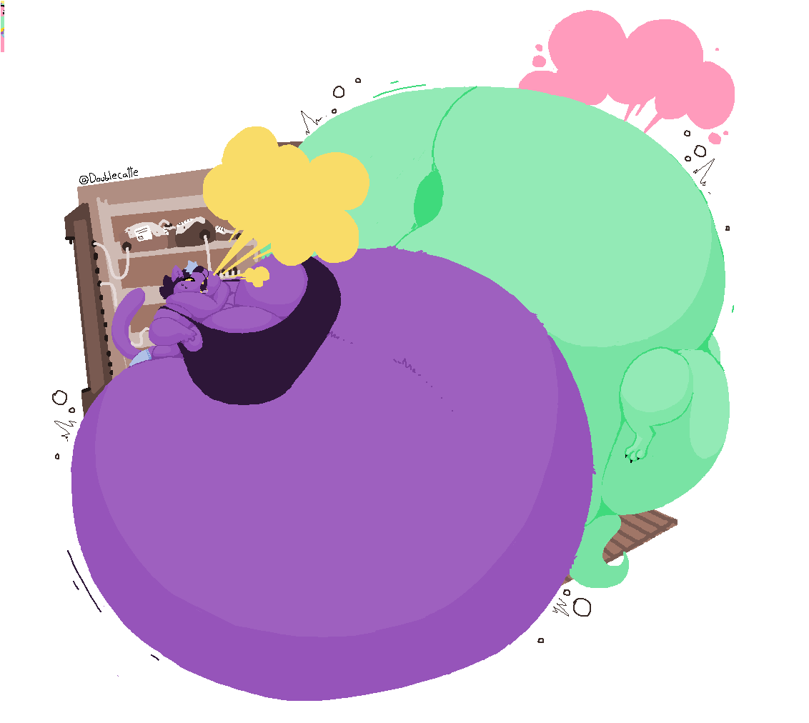 Catty and Bratty snuck into the back and helped themselves to free drinks and cola syrup.. Chugging all that fizz has consequences though, and now they're competing for rapidly dwindling space...