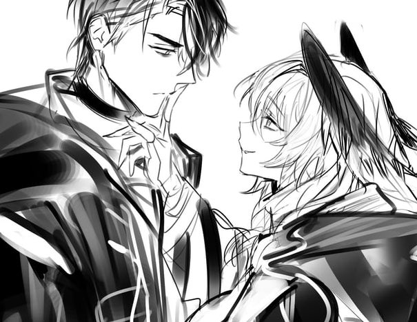 Look at him. . . 

     This brave, old dragon. . demanding a simple kiss from the winged serpent. 

It amused her, always, to see this strong man grow weak. . in a good way.

She approached him, halting his willingness to squeeze in a word or two by placing a finger upon his »