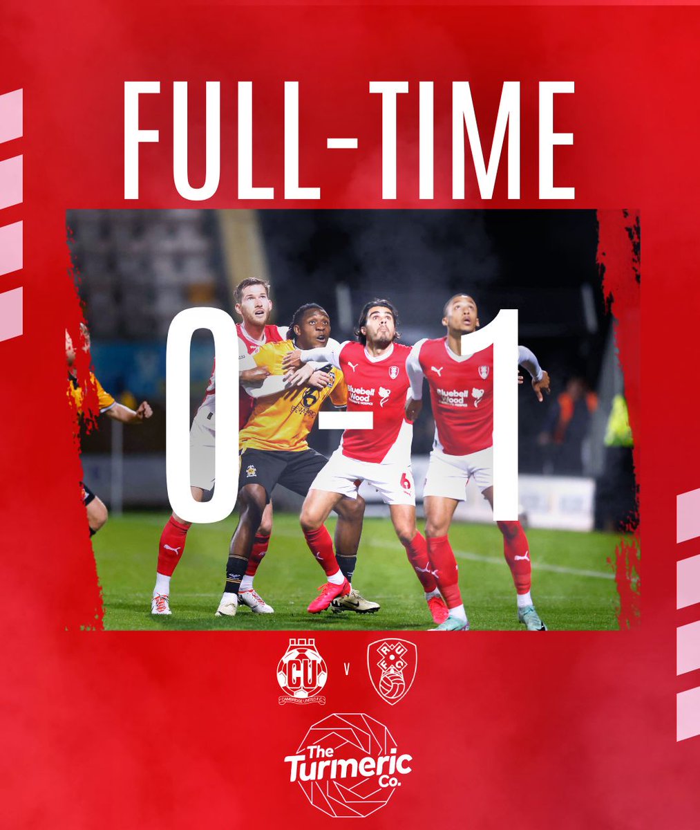 RotherhamUnited's tweet photo. FT | Cambridge United 0 v 1 Rotherham United

Days without an away win: 𝟬. 😍

Powered by @TheTurmericCo. 🤝

#rufc | #ForeverTogetherForeverProud https://t.co/bISCE88eoR