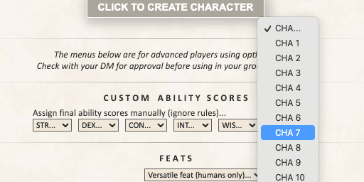 FastCharacter's tweet photo. A huge THANK YOU to user Luka who caught an error in "Custom Ability Score" menus! This setting ignores the basic array (15, 15, 13, 12, 10, 8), backgrounds, leveling up, etc. In other words, "Ignore the rules and just give my character these stats." https://t.co/yeSZqj5bsR #dnd https://t.co/lewNPjZiQE