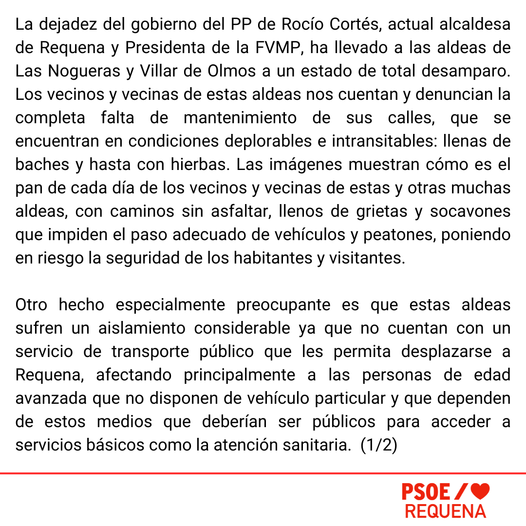 PSOE_Requena's tweet photo. El PP no conecta ni con Las Nogueras ni con Villar de Olmos. https://t.co/nM45GIXI1C