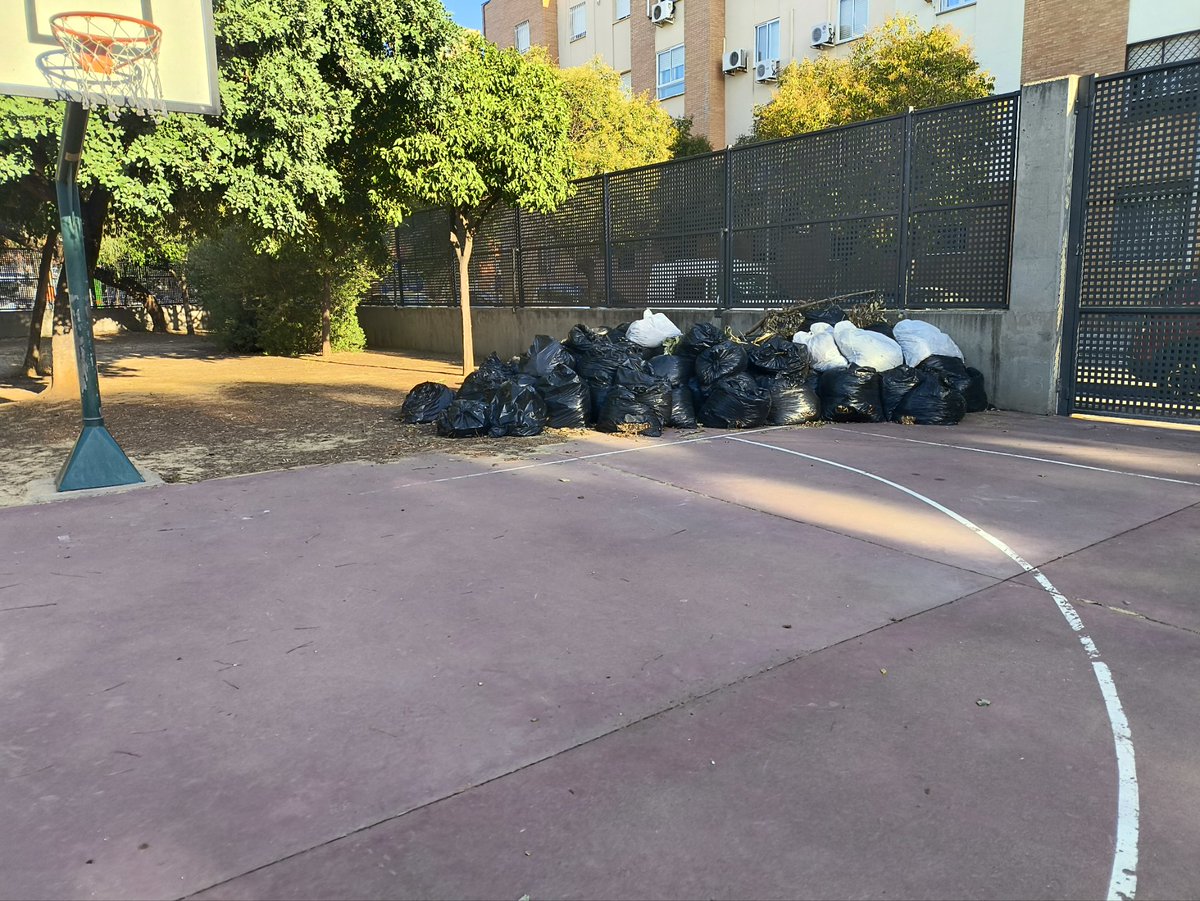 <a href="/jlsanzalcalde/">José Luis Sanz</a> Mira esto no es un vertedero,no! Es un PATIO DE COLEGIO que desde su <a href="/Ampa_Abedul/">Ampa Abedul</a> y su centro llevan semanas reclamando la recogida de estas basura que llevan ahí desde principio de curso!! CEIP Ignacio Sánchez Mejías <a href="/Ayto_Sevilla/">Ayuntamiento de Sevilla</a> <a href="/LipasamSevilla/">Lipasam</a> <a href="/fampasevilla/">Fampa Sevilla. “Nueva Escuela”</a>
