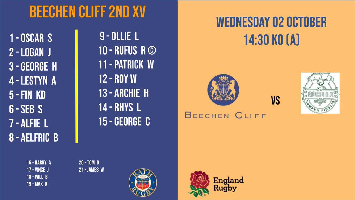🔵🟡Team Announcement 🟡🔵
Our 1st XV will be trying to extended their flawless season, while the 2nd XV are hoping to back up a convincing win and get two on the bounce. 
Here are the line ups for round four against Gordon’s! 
#upthebeech