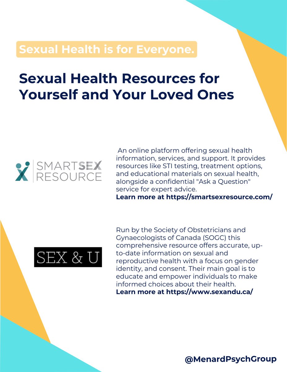MenardPsych's tweet photo. September was Sexual Health Awareness Month; this month served as a way to increase knowledge and understanding about related topics.

To continue the conversation and play an active part in continued advocacy, we wanted to provide five sexual health resources! https://t.co/hS52n8KFix