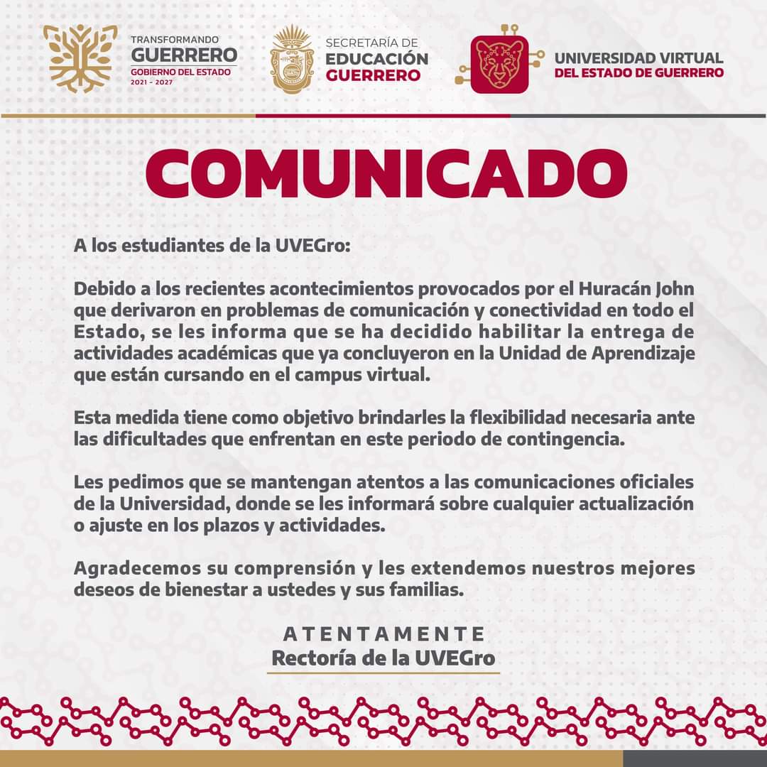 ⚠️ ATENCIÓN ESTUDIANTES DE LA UVEGro⚠️
#UVEGro
#YoSoyGuerreroJaguar
#ConLaUVEGroTransformandoGuerrero