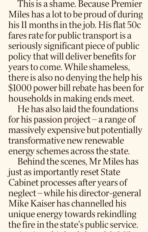 marggilroy's tweet photo. The Courier Mail’s editorial today, almost gave Premier Miles some praise ! #qldpol https://t.co/hcWcDjScYK