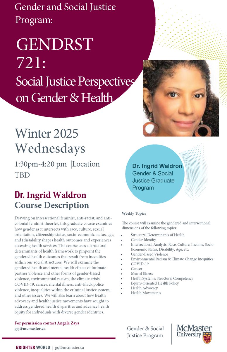 I will teach "Social Justice Perspectives on Gender and Health", starting January 2025.