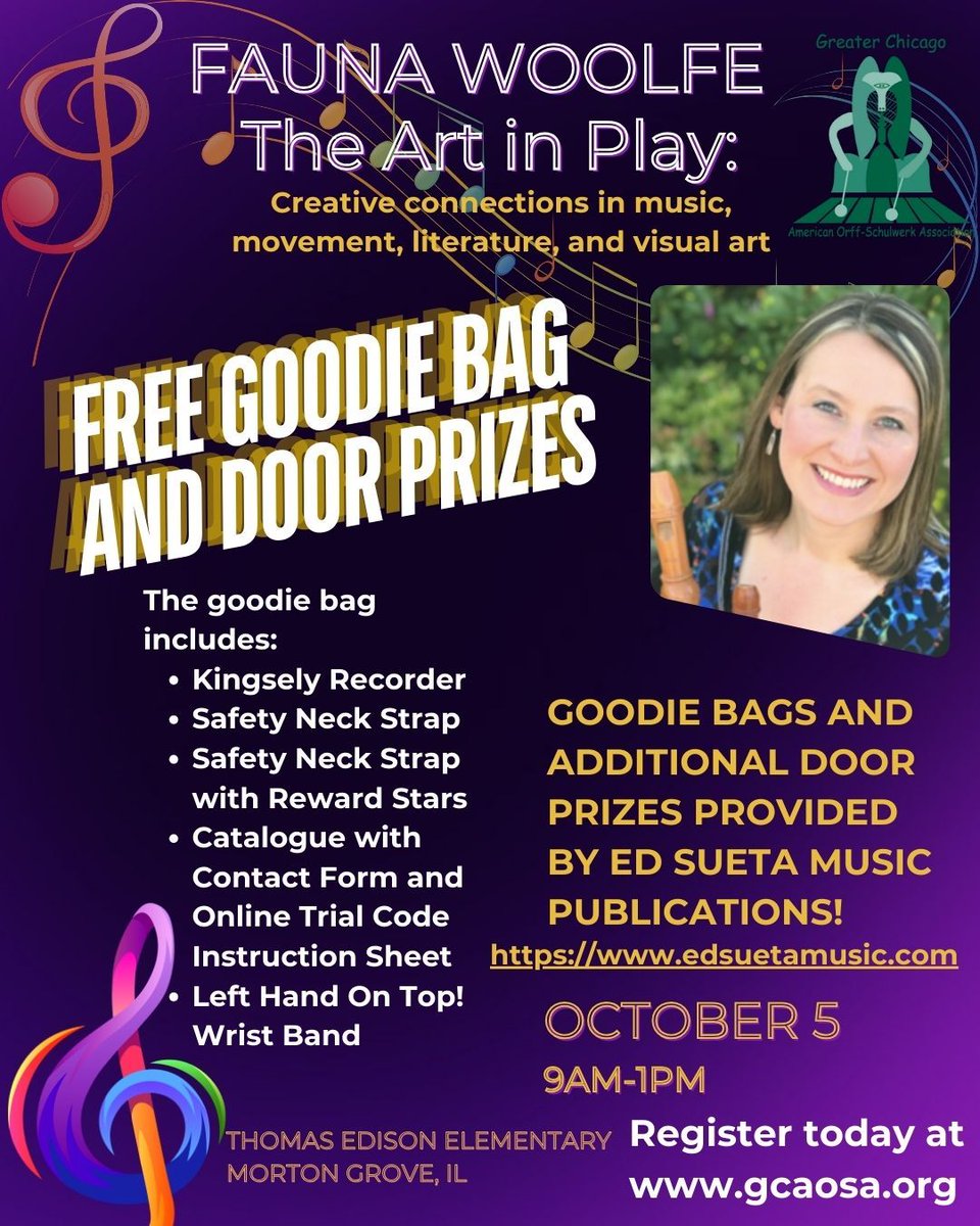 Thanks Ed Sueta Music Publications for donating goodie bags! 4 days to register! #GCAOSA #AOSA #Recorder #Giveaway #Orff #MusicTeacher