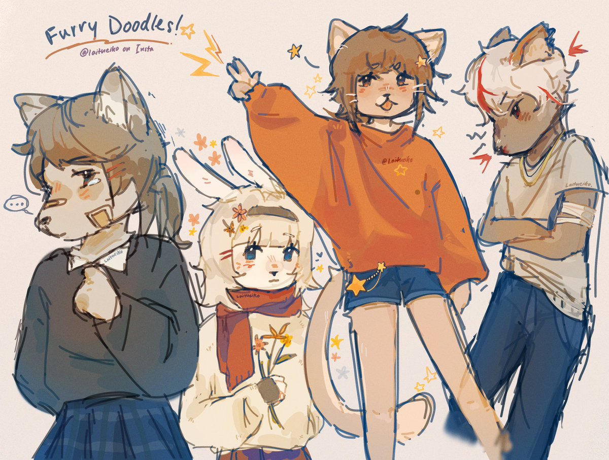 laitueiko's tweet photo. Tried drawing some furries today,,, i dont usually draw many of them but i think these guys turned out cute! #art #characterart #characterdesign #digitalart #furryartist #furryartwork #artistsupport #artpiece #DigitalArtist #digitalartwork #design https://t.co/3GxyjqQqrE