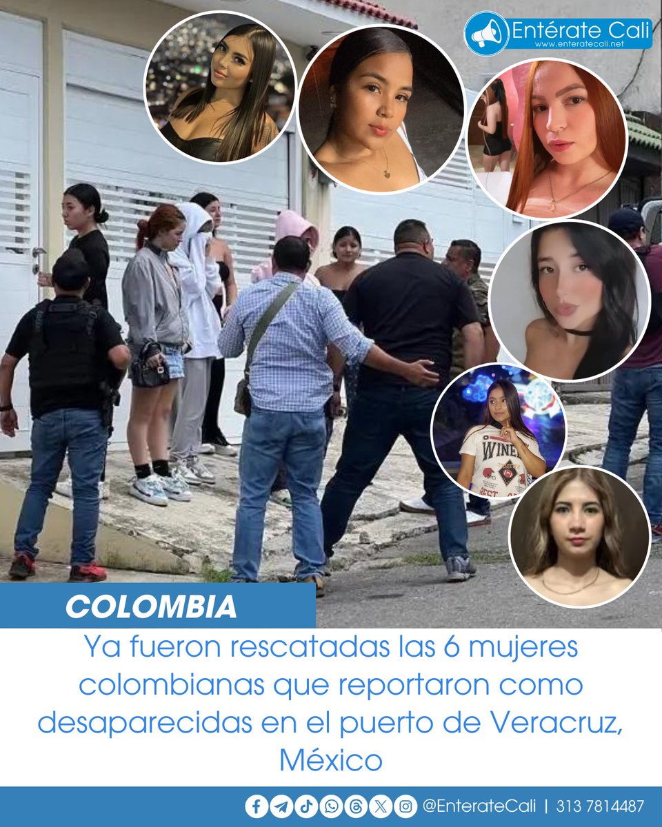 EnterateCali's tweet photo. Ya fueron rescatadas las 6 mujeres colombianas que reportaron como desaparecidas en el puerto de Veracruz, México. 🚨🇨🇴🇲🇽

Un operativo de equipos especializados fueron los encargados del rescate y sus familiares comentan que ellas se encuentran bien. https://t.co/FFJi6MUzkD