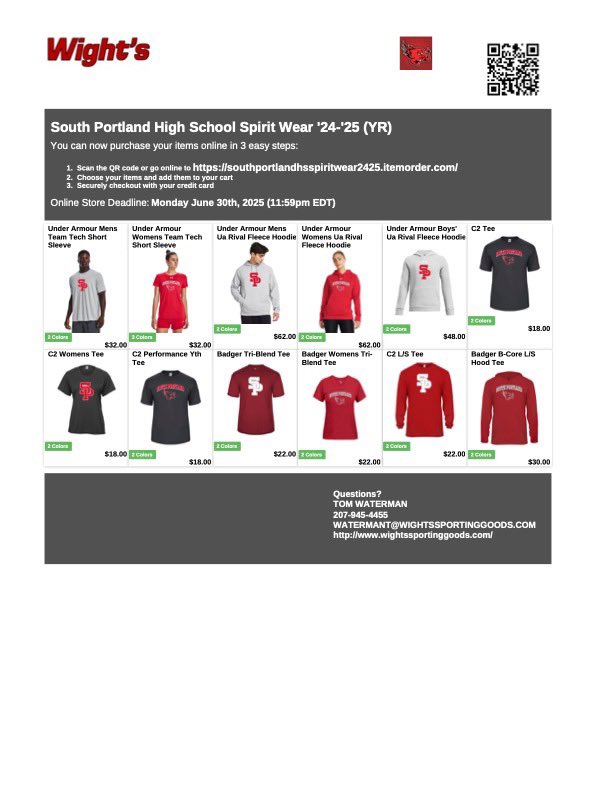 SPREDRIOTS's tweet image. South Portland apparel is now available for 2024-25. Visit the webstore and support Red Riots Athletics. …ortlandhsspiritwear2425.itemorder.com/shop/home/