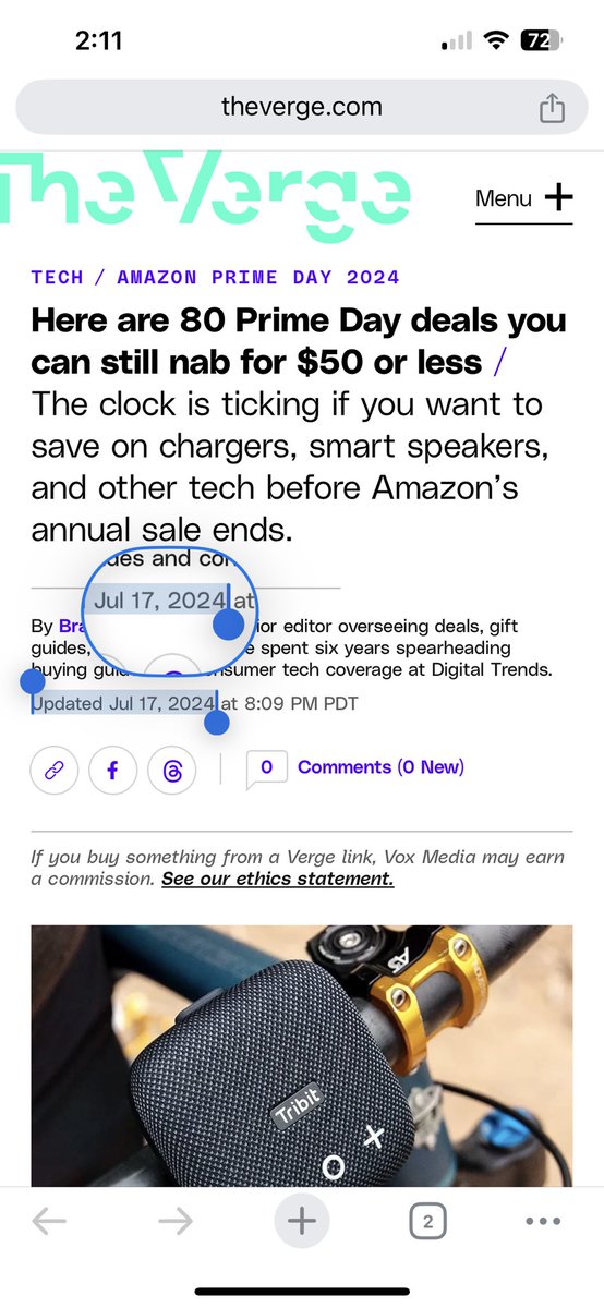 Elias's tweet photo. If you’re going to put “new low price” in the headline, at least take a minute to check if your own site has written about the same price in the past. https://t.co/0EEKW0CIek