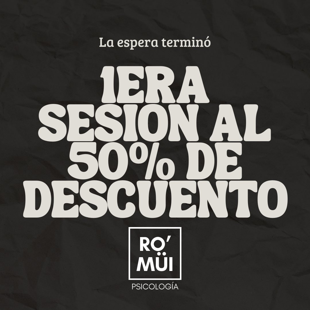Aceptar que algo no andaba bien no es fácil, tampoco dar el primer paso. Por eso en Ro’müi te ofrecemos un descuento del 50% en tu primera cita. ¡Aprovecha e inicia algo nuevo en tu vida! 🍃