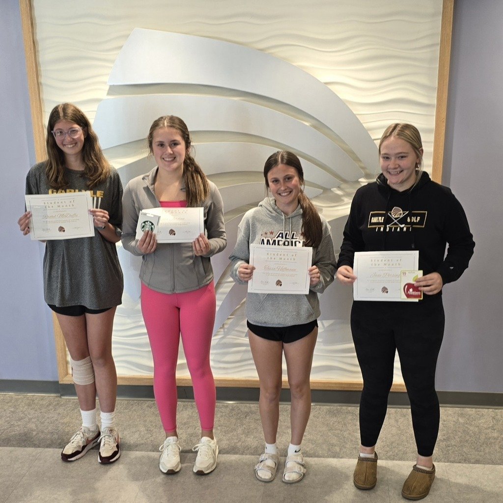 carlyle_high's tweet photo. Congratulations to the September students of the month: senior - Jacie Persing,  junior - Tessa Hoffmann, sophomore - Ella Jordan, freshman - Rachel McDuffey https://t.co/SzcV0N6QMM