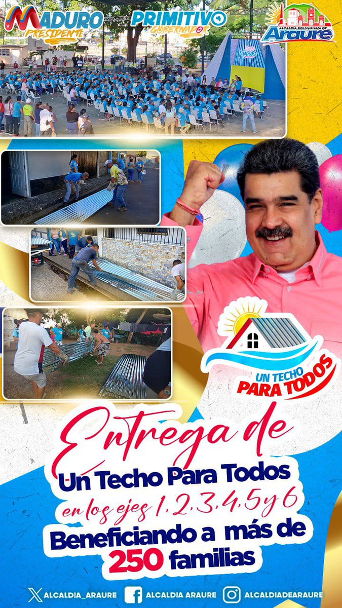 250 NUEVAS FAMILIAS ARAUREÑAS FUERON BENEFICIADAS CON EL PROGRAMA UN TECHO PARA TODOS | De los ejes 1, 2, 3, 4, 5 y 6, importante entrega que permitirá mejorar las condiciones de los hogares atendidos en esta nueva jornada. <a href="/NicolasMaduro/">Nicolás Maduro</a>