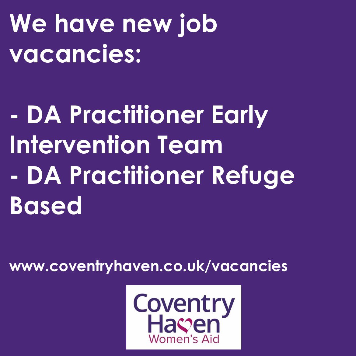 For full details on Job Description, application deadlines &amp; how to apply: coventryhaven.co.uk/vacancies #CoventryHaven #NewJob #Coventry <a href="/CoventryFGM/">EndingFGMCoventry</a>