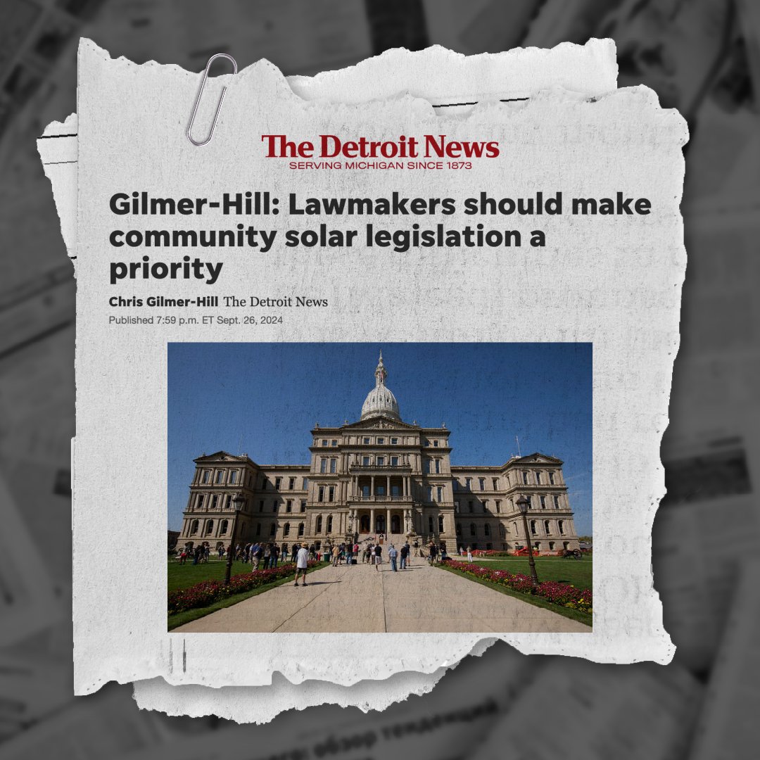 JohnDelurey's tweet photo. Big week for community solar hype in Michigan. “Community solar legislation is not just an investment in renewable energy — it’s an investment in public health and environmental justice.” https://t.co/NI6jUnzPQx #MICommunitySolar https://t.co/CMCnFZfoPC