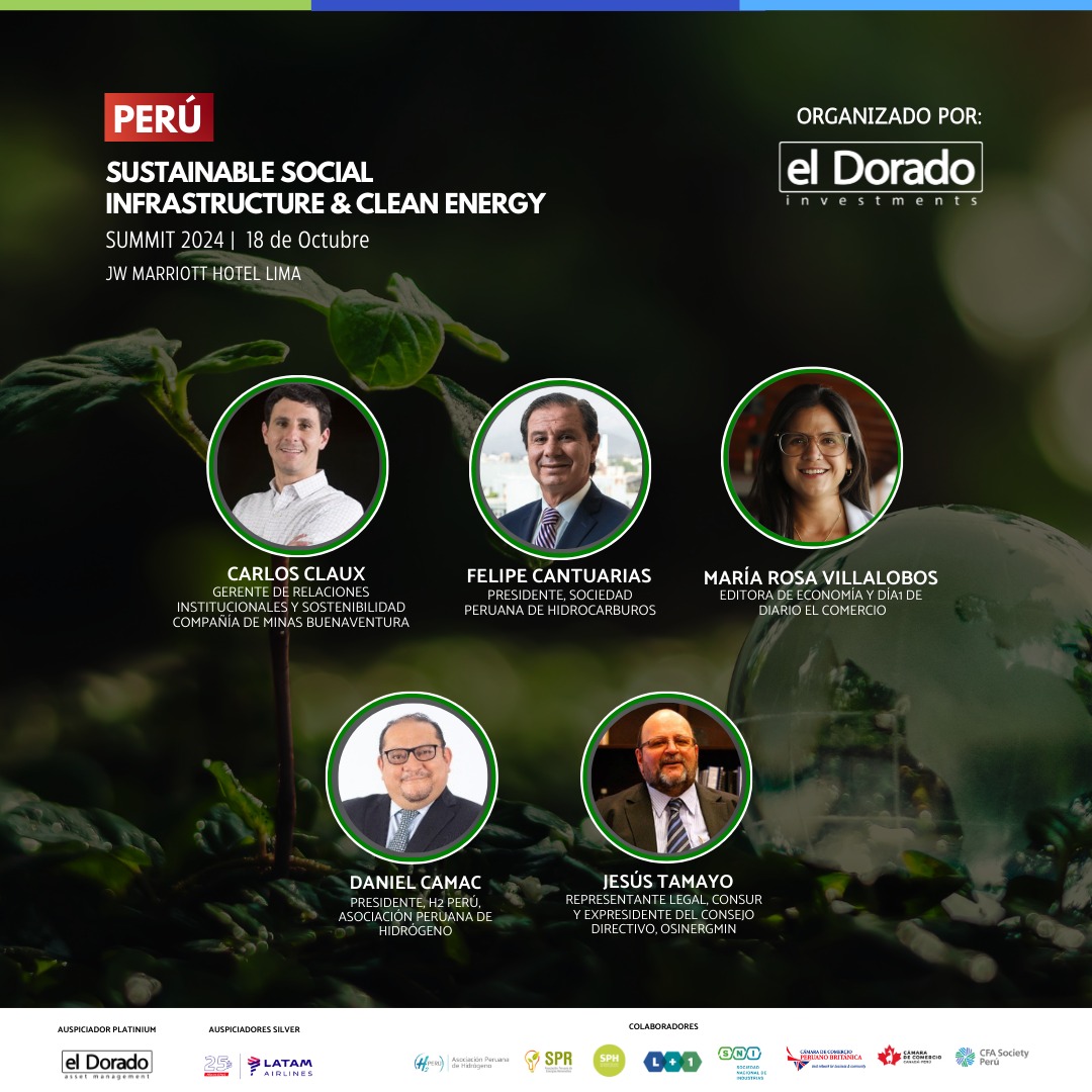 CFASocietyPeru's tweet photo. Únete al PERÚ SUSTAINABLE SOCIAL INFRASTRUCTURE &amp; CLEAN ENERGY SUMMIT 2024 y descubrir cómo la energía y el hidrógeno verde están impulsando el progreso en el Perú.

📅 Fecha: 18 de Octubre
📍 Lugar: JW Marriott Hotel LIma
✍️ Regístrate aquí: https://t.co/cP5HuB3vC1 https://t.co/kxPnZxIX0X