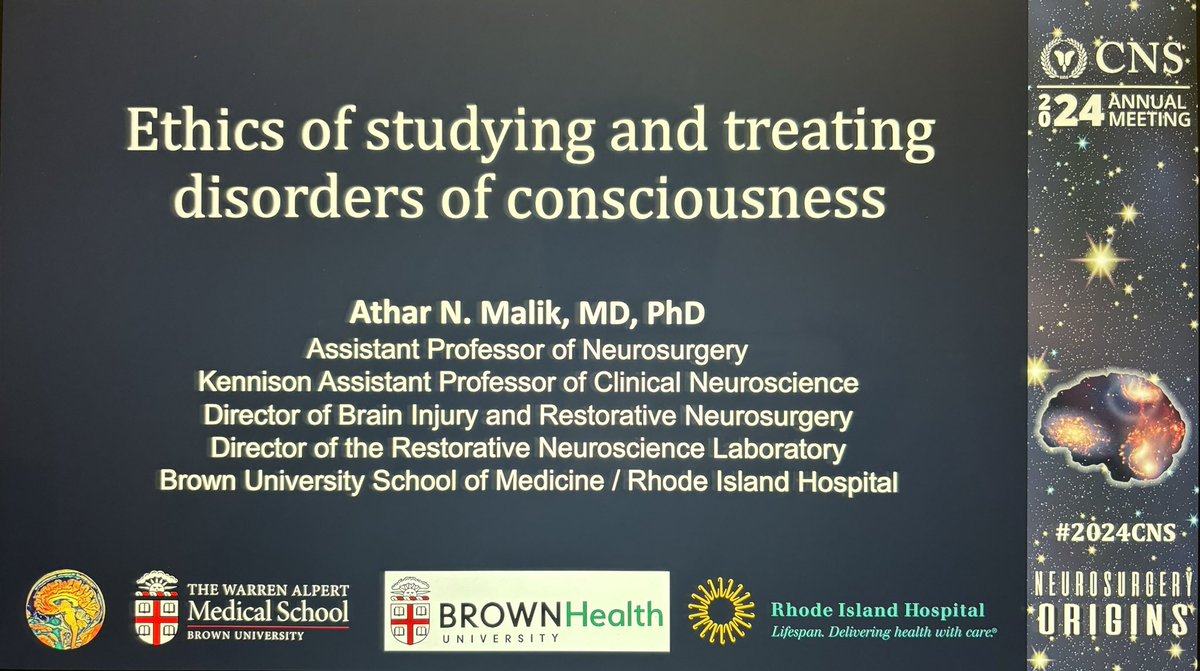 Excited to be speaking shortly at the <a href="/CNS_Update/">CNS</a> 2024 Annual Meeting on “Ethics of Studying and Treating Disorders of Consciousness” in the Ethical Dilemmas in Neuromodulation Session (Convention Center, Room 310AB)! <a href="/BrownNSGY/">Brown Neurosurgery</a> <a href="/BrownMedicine/">The Warren Alpert Medical School</a>