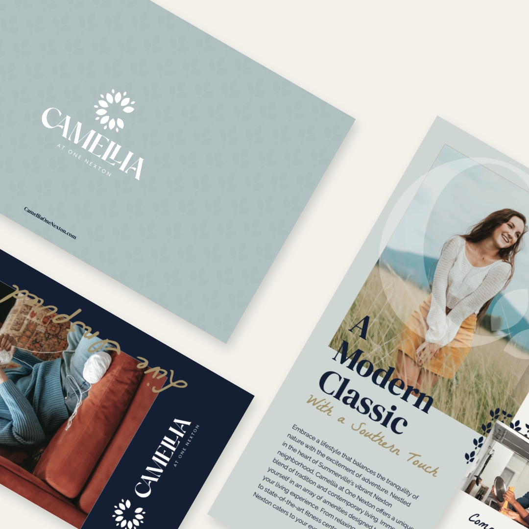 Showcasing authentic living with powerful branding. Camellia One Nexton's marketing materials are a step above.

#MultifamilyBrand #CamelliaatOneNexton #Greystar #BrandIdentity #CriterionB