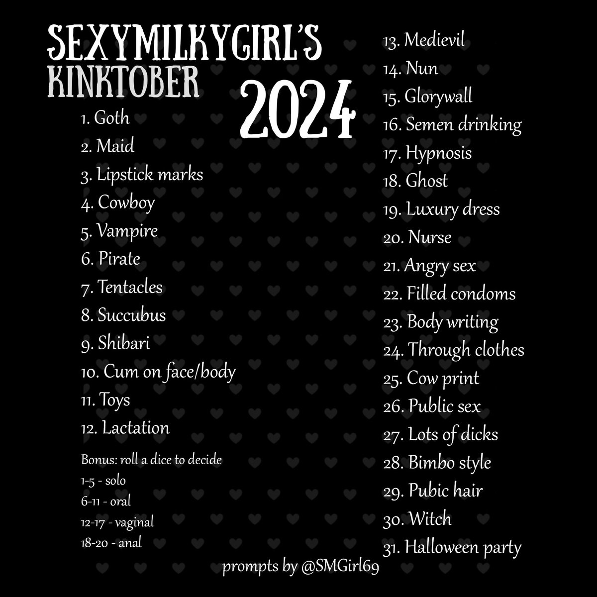 SMGirl69's tweet photo. I've also decided to do some sketches for Kinktober to get back into fighting shape. I dig the concept. Here is my own list, do feel free to use it! https://t.co/P8gzlW49aF