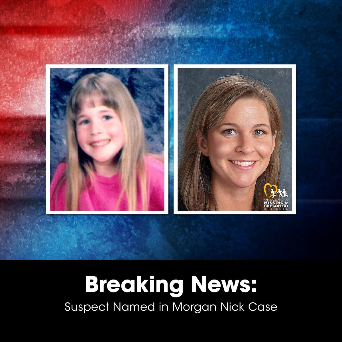 BREAKING: Suspect Named in Morgan Nick Case

“He stole Morgan from me,” Morgan’s mother, Colleen Nick said. “He stole her from her dad, and he stole her from Logan and Taryn..." 

"Our love for Morgan, her memories, her voice, outlasted his life.”

missingkids.org/blog/2024/brea…