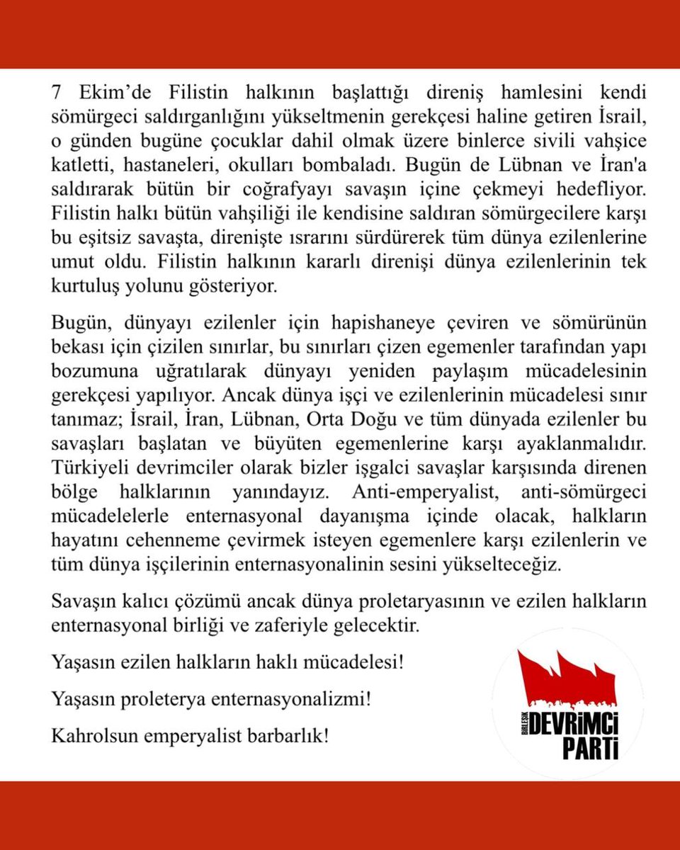Emperyalist barbarlık çağına karşı ayaklanma zamanı!

Sömürü ve savaş emperyalist-kapitalizmin alın yazısıdır.

Ancak ezilenlerin alın yazısı egemenlerin savaşlarında en ağır bedelleri ödemek değildir!
“Kurtuluş kendi ellerimizde”.

ABD-AB önderliğindeki NATO bloğu sürdürdüğü