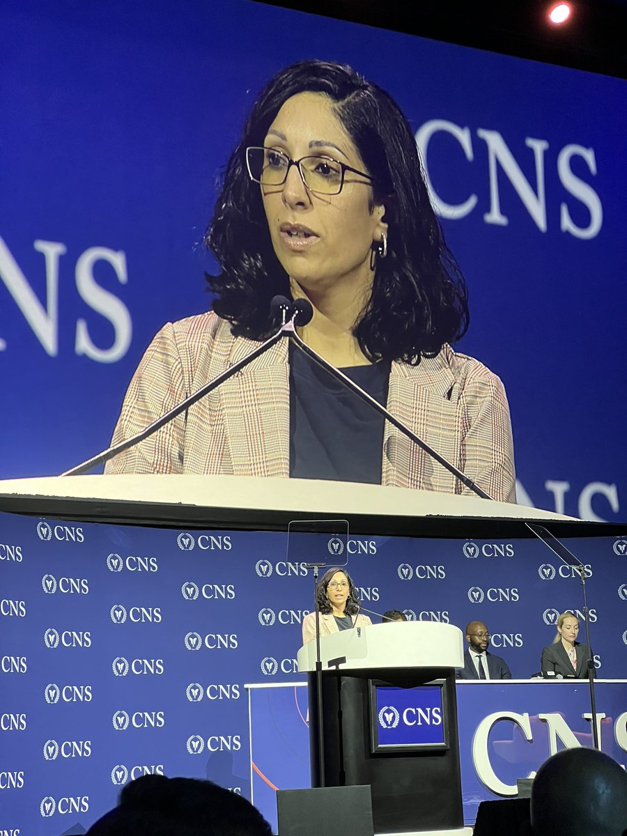 .<a href="/WomenInNSGY/">Women In Neurosurgery (WINS)</a> President Dr Maryam Rahman, <a href="/UFHealth/">UF Health</a> <a href="/UFMedicine/">UF Medicine</a> neurosurgeon, at the podium of General Scientific Session of <a href="/CNS_Update/">CNS</a> Meeting introducing the WINS Trailblazer Award to <a href="/grosseaumd/">Gail Rosseau</a> #CNS2024