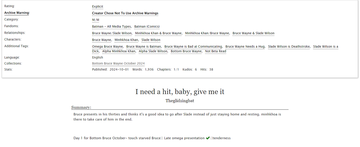 bbwtober's tweet photo. I invite you to enjoy this interesting drabble with us! (Link in the comments)

#sladebru #ghostbat #bbwtober2024 https://t.co/DDcIOI7RR5