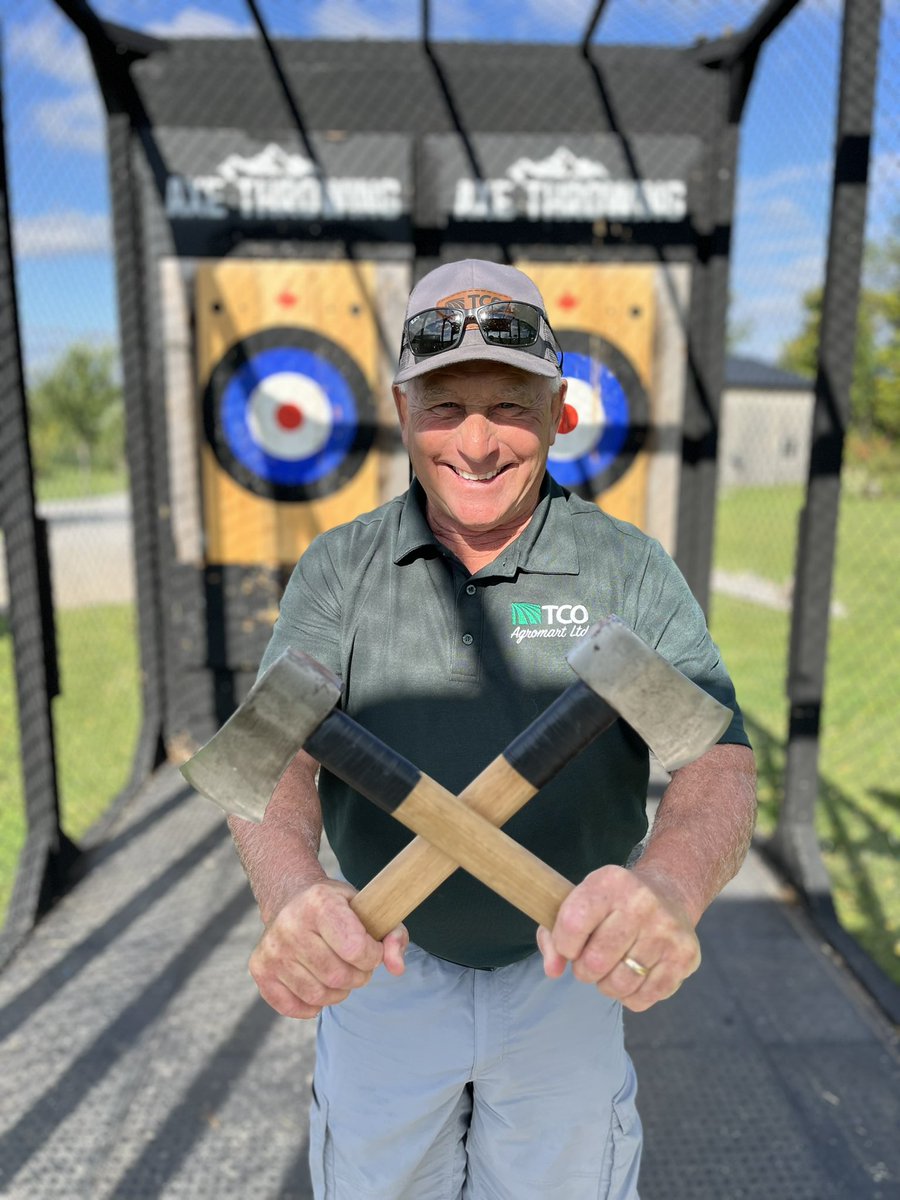 Thanks <a href="/tco_agromart/">TCO Agromart</a> for joining <a href="/ChaddTaylor1/">Chadd Taylor</a> and I for a #CROPLAN plot tour and social event this afternoon. Now we know who can throw the best axe! Congrats Homer 😄, <a href="/TCO_terry/">Terry O'Neill</a> watch out!