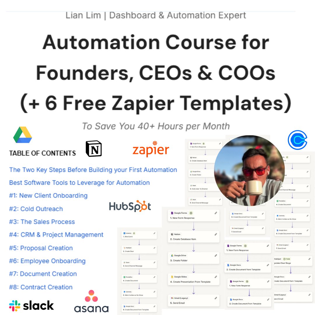 I’ve created an automation course for founders, CEOs &amp; COOs.

To help automate 8 core business processes and save 40+ hrs/mo.

BONUS: 6 plug-and-play automation templates.

Get them for FREE.

RT + Like &amp; Comment “automation” and I’ll DM it to you (must follow, 24hrs only)