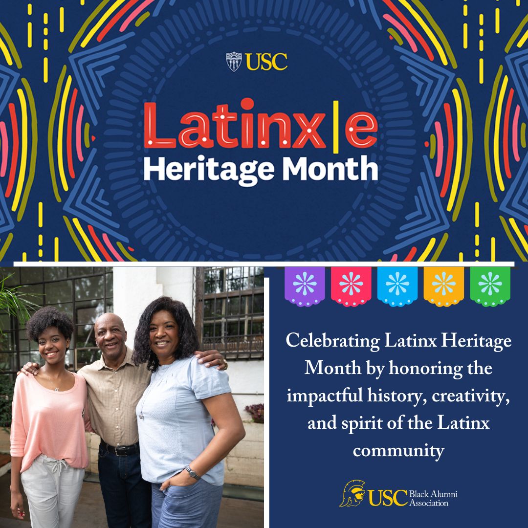 Happy Latinx Heritage Month! Sept. 15 to Oct. 15, we honor Latinx cultures &amp; the Afro-Latinx community, whose contributions have deeply shaped both Black &amp; Latinx identities! Let’s continue to uplift and celebrate the power of our diverse community ! ✊🏽❤️💛#USCBAA #USCLAA