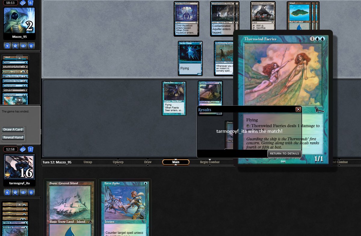 Tonight double 4-1 (8-2) in Pauper League with my U FAERIES 💧! MVP of the night Thornwind Faeries.  Full list coming soon. #mtgpauper    

W Red Kuldotha 2-0 
L Red Kuldotha 0-2 
W Bogle 2-0 
W Jeskay Epheme 2-0 
W UB Faeries 2-1