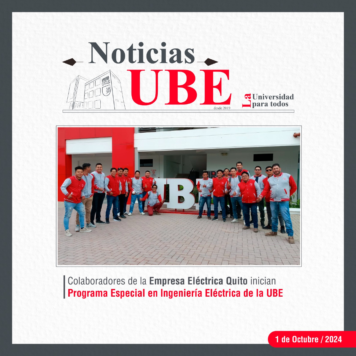 #NoticiasUBE | Colaboradores de la Empresa Eléctrica Quito inician Programa Especial en Ingeniería Eléctrica de la UBE.

La Universidad Bolivariana del Ecuador (UBE) extiende una cordial bienvenida al nuevo grupo de estudiantes del Programa Especial en Ingeniería Eléctrica.

🎓