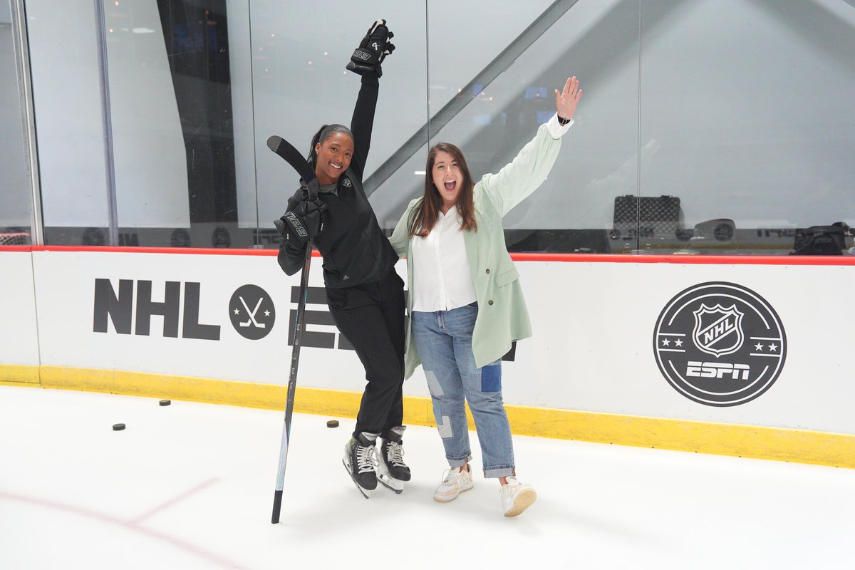 All smiles with one of my fav teammates <a href="/SportBlake/">Blake Bolden</a> because we are officially ONE. WEEK. out from #NHL opening night on ESPN &amp; ESPN+ 🏒

📸 <a href="/ESPNImages/">ESPN Images</a>
