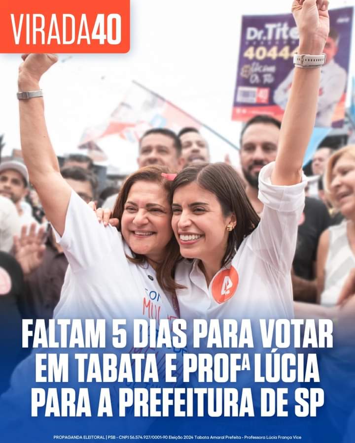 StephaneParede's tweet photo. Faltam só 5 dias pra votar em duas mulheres que vão mudar São Paulo! Marque aqui nos comentários quem não pode deixar de apertar 4️⃣0️⃣✅ no domingo! #Tabata40 https://t.co/imEWPgOhJq