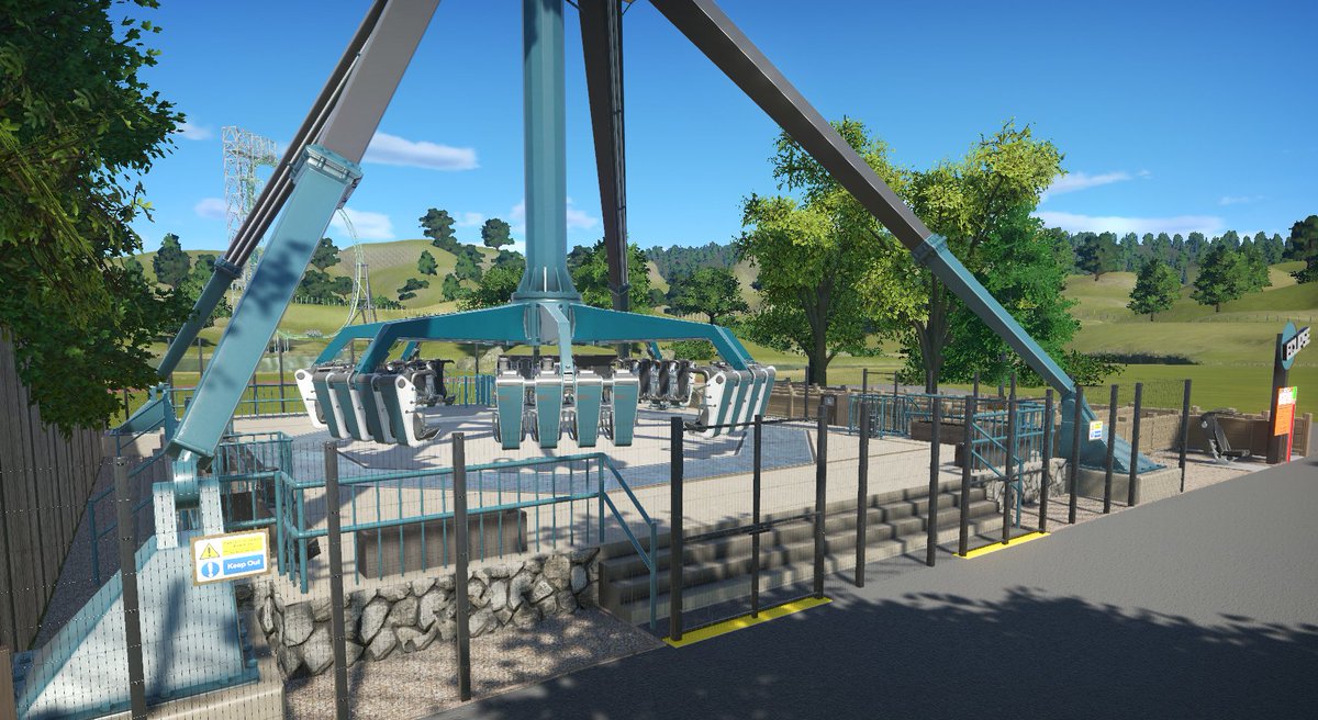 AP_Coasters's tweet photo. Eclipse:

A KMG Afterburner. OP box is a copy of Vortex at Thorpe Park, however due to it's location, it is on ground level rather than platform level to allow for clearance.

This would have been refurbished for this season, thus the new and clean looking concrete and fences. https://t.co/oAfgMS86uw