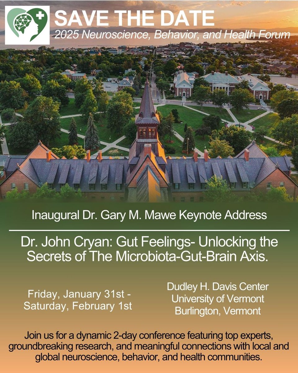 UVMNBHForum's tweet image. Save the date! 🗓 The 2025 Neuroscience, Behavior, and Health Forum is happening [Jan 31st-Feb 1st] next year. Join our conference in exploring the latest advancements at the intersection of brain science, behavior, and health. 🧠✨️ Stay tuned for more details! #NBHForum2025