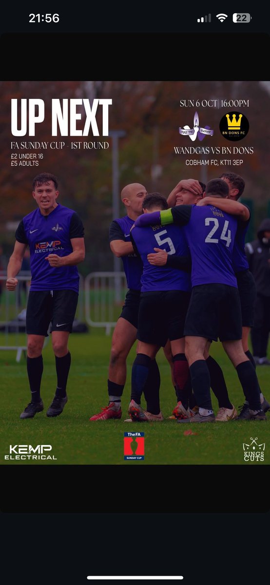 WandgasFcRES's tweet photo. THIS SUNDAY (6th October):

FA SUNDAY CUP DEBUT  

Wandgas v @Bn_Dons 

Location: Cobham Football Club 

Kick Off: 4pm 

#UTG https://t.co/5rOmyLqHGU