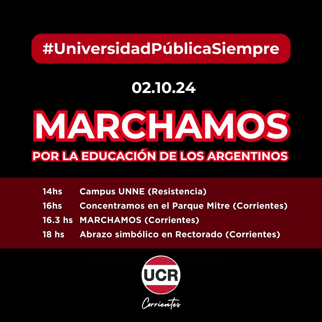 MARCHAMOS porque la vara central que mantiene de pie los mayores valores de nuestra República es la #EducaciónPública de calidad, a la cual cada argentino puede acceder libremente y sin discriminación alguna.

Con fuerza y convicción, ¡vamos! #AdelanteRadicales 🇵🇱🇦🇷