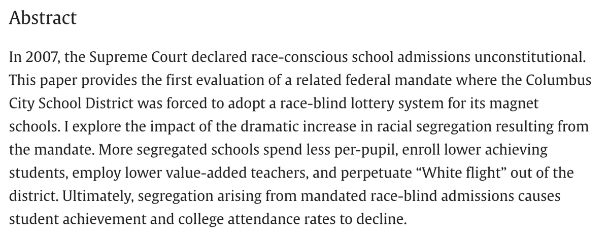 Journal of Public Economics (@jpubecon) on Twitter photo Just published in <a href="/JPubEcon/">Journal of Public Economics</a>:
"Race-blind admissions, school segregation, and student outcomes"
By <a href="/EconJason/">Jason Cook</a> (<a href="/MarrinerIns/">Marriner S. Eccles Institute</a>)
sciencedirect.com/science/articl… Just published in <a href="/JPubEcon/">Journal of Public Economics</a>:
"Race-blind admissions, school segregation, and student outcomes"
By <a href="/EconJason/">Jason Cook</a> (<a href="/MarrinerIns/">Marriner S. Eccles Institute</a>)
sciencedirect.com/science/articl…