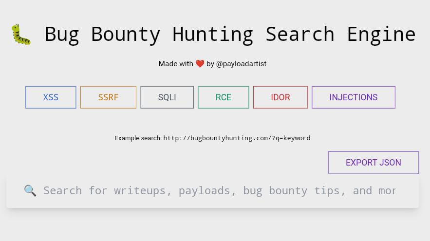 Search for:

- Tips
- Write-ups 
- Payloads 
- and more

(By payoadartist)

Happy Hacking! 

Visit: bugbountyhunting.com
