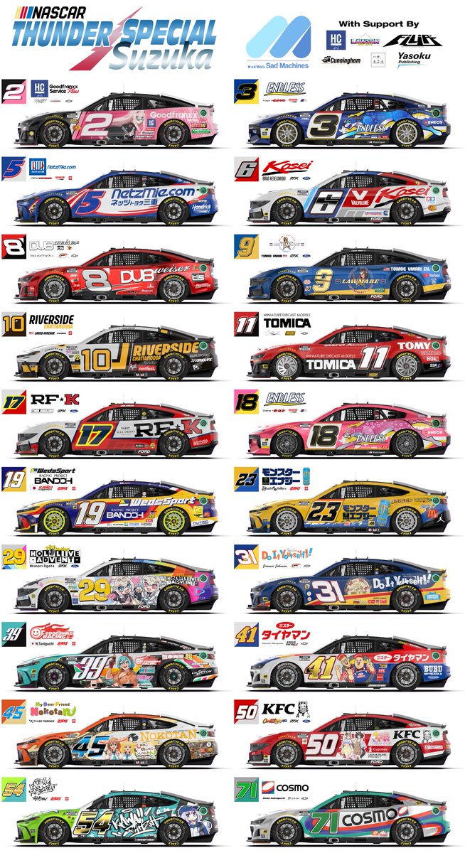 The 2024 Suzuka Thunder Spotter Guide.

All 20 cars showcased at once.