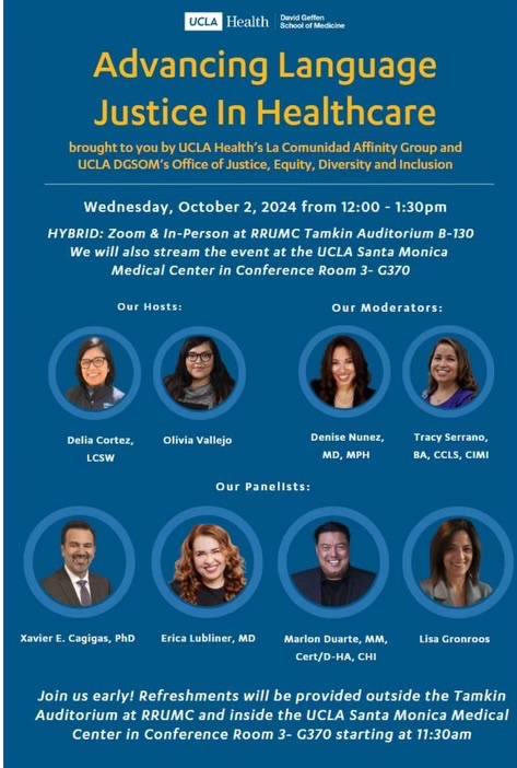 UCLA Palliative Care (@uclapalliative) on Twitter photo Join us for a discussion about advancing language justice in healthcare as part of ongoing celebrations for Hispanic, Latino & Latinx Heritage Month! Delia Cortez, one of our
<a href="/UCLAPalliative/">UCLA Palliative Care</a>
#LCSWs is hosting!
Sign up here: uclahs.zoom.us/meeting/regist… Join us for a discussion about advancing language justice in healthcare as part of ongoing celebrations for Hispanic, Latino & Latinx Heritage Month! Delia Cortez, one of our
<a href="/UCLAPalliative/">UCLA Palliative Care</a>
#LCSWs is hosting!
Sign up here: uclahs.zoom.us/meeting/regist…