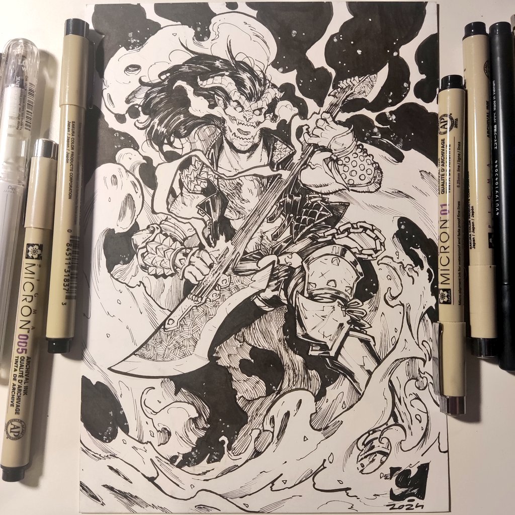 ElectroCereal's tweet photo. #Inktober Day 1!
This is Soren Fell, a heavy metal themed tiefling skald who belongs to @twoletters ! What a cool concept! 
See you tomorrow for the video process and a new piece done! Cheers!
#Inktober2024 #DnD #DungeonsAndDragons #commission #Fantasy #Tiefling #Metal https://t.co/upl0MOeLK2